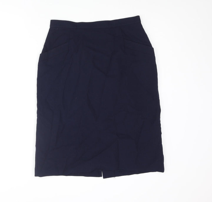 St Michael Womens Blue Wool Straight & Pencil Skirt Size 14 Zip