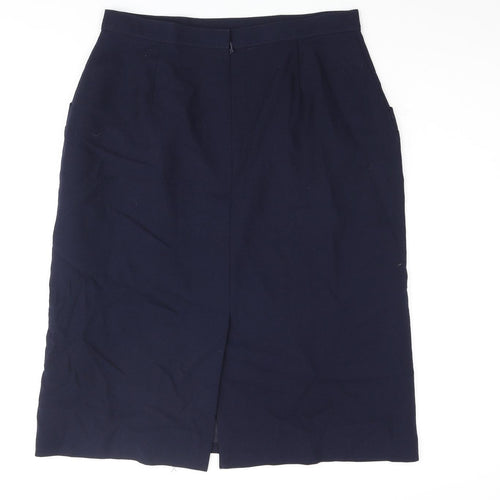 St Michael Womens Blue Wool Straight & Pencil Skirt Size 14 Zip