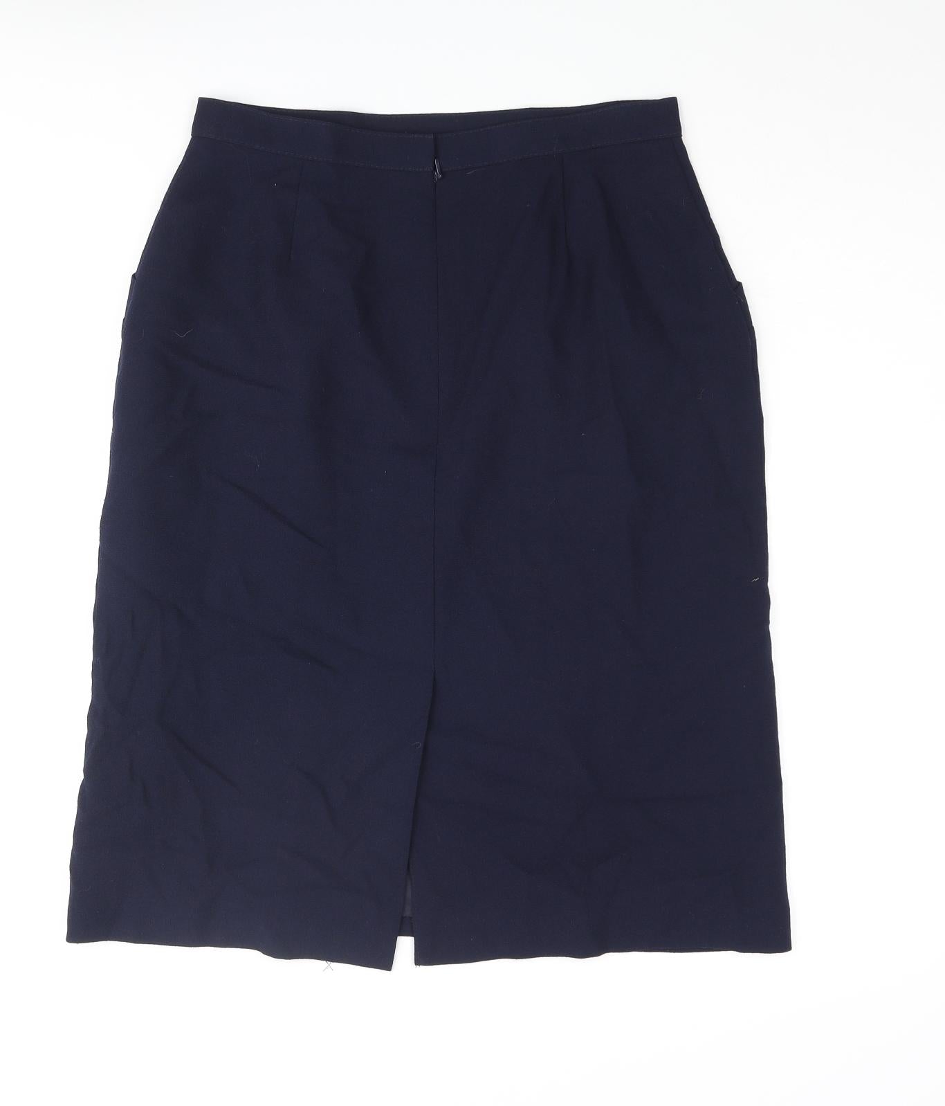 St Michael Womens Blue Wool Straight & Pencil Skirt Size 14 Zip