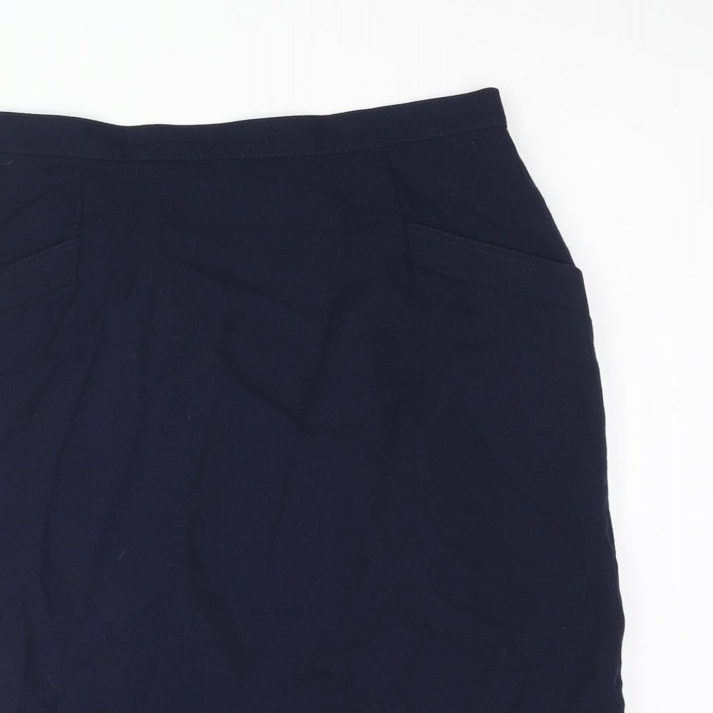 St Michael Womens Blue Wool Straight & Pencil Skirt Size 14 Zip