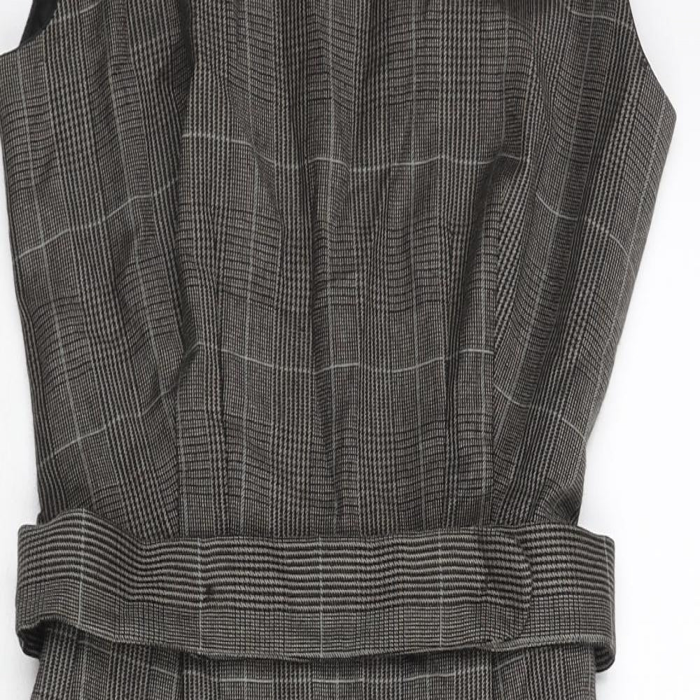 Hobbs Womens Brown Check Wool Pencil Dress Size 8 Round Neck Zip - Belted