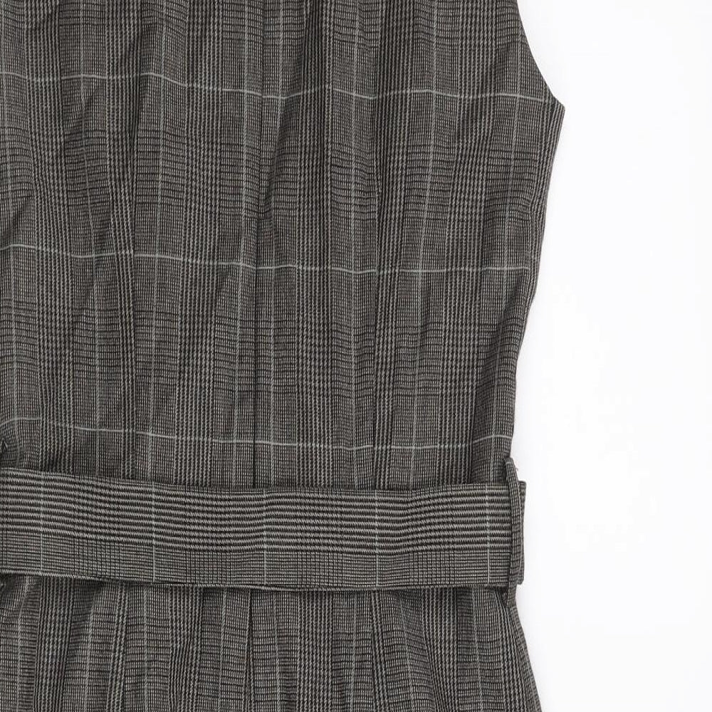 Hobbs Womens Brown Check Wool Pencil Dress Size 8 Round Neck Zip - Belted