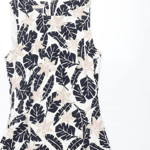 Maine New England Womens Multicoloured Geometric Cotton Fit & Flare Size 10 Round Neck Zip - Leaf Print