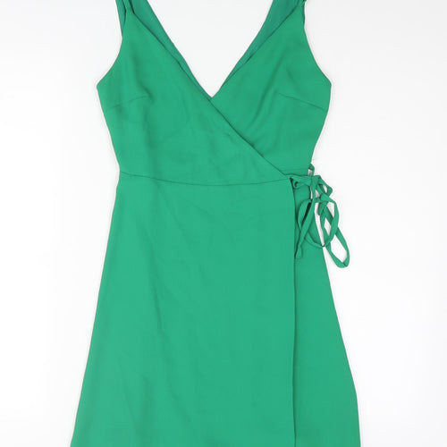 Topshop Womens Green Polyester Wrap Dress Size 6 V-Neck Button