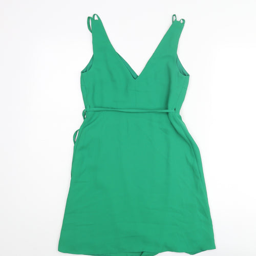 Topshop Womens Green Polyester Wrap Dress Size 6 V-Neck Button