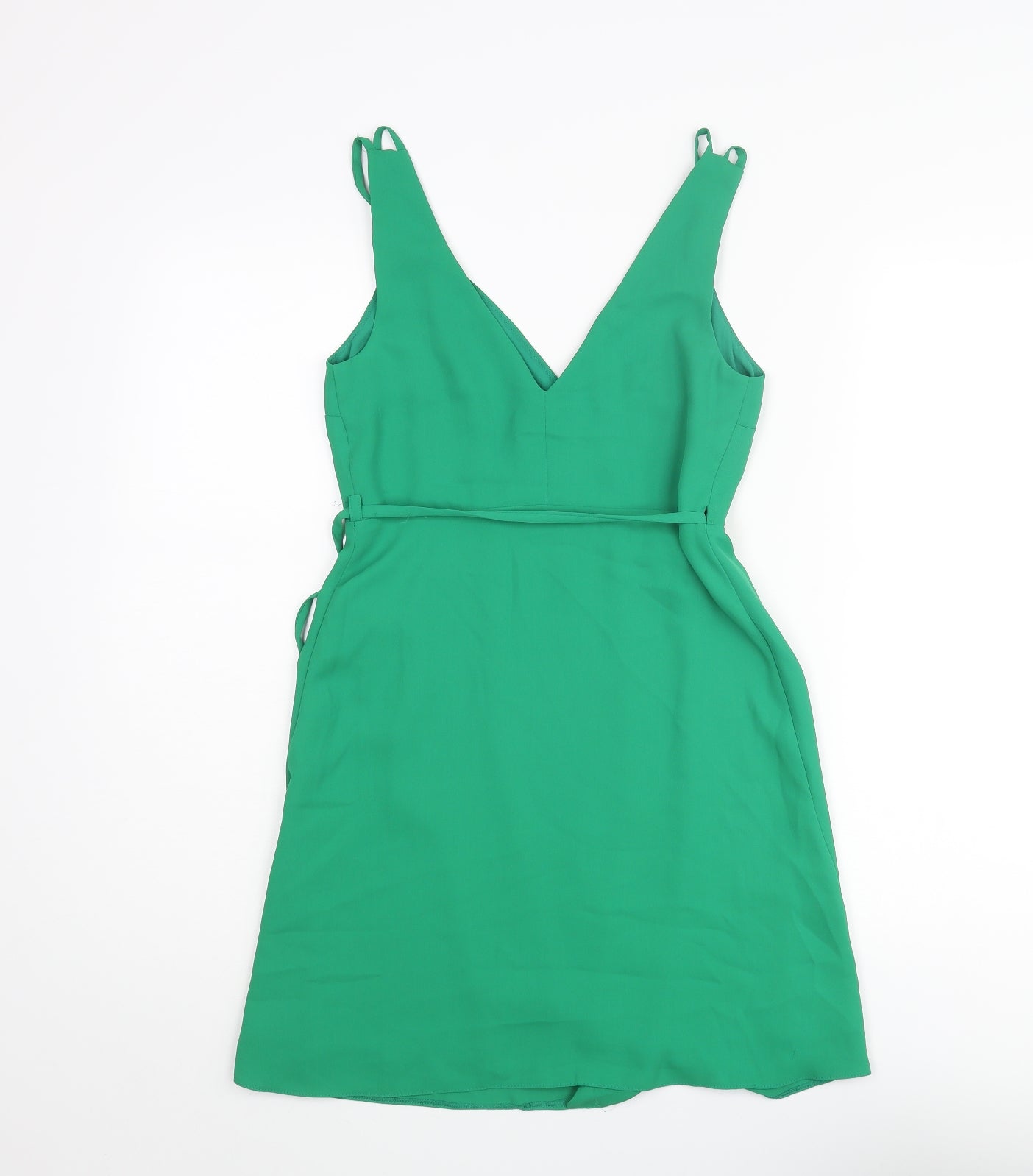 Topshop Womens Green Polyester Wrap Dress Size 6 V-Neck Button