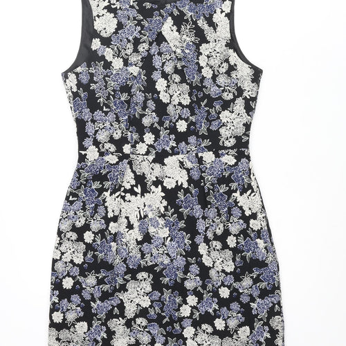 H&M Womens Multicoloured Floral Polyester Shift Size 8 Round Neck Zip