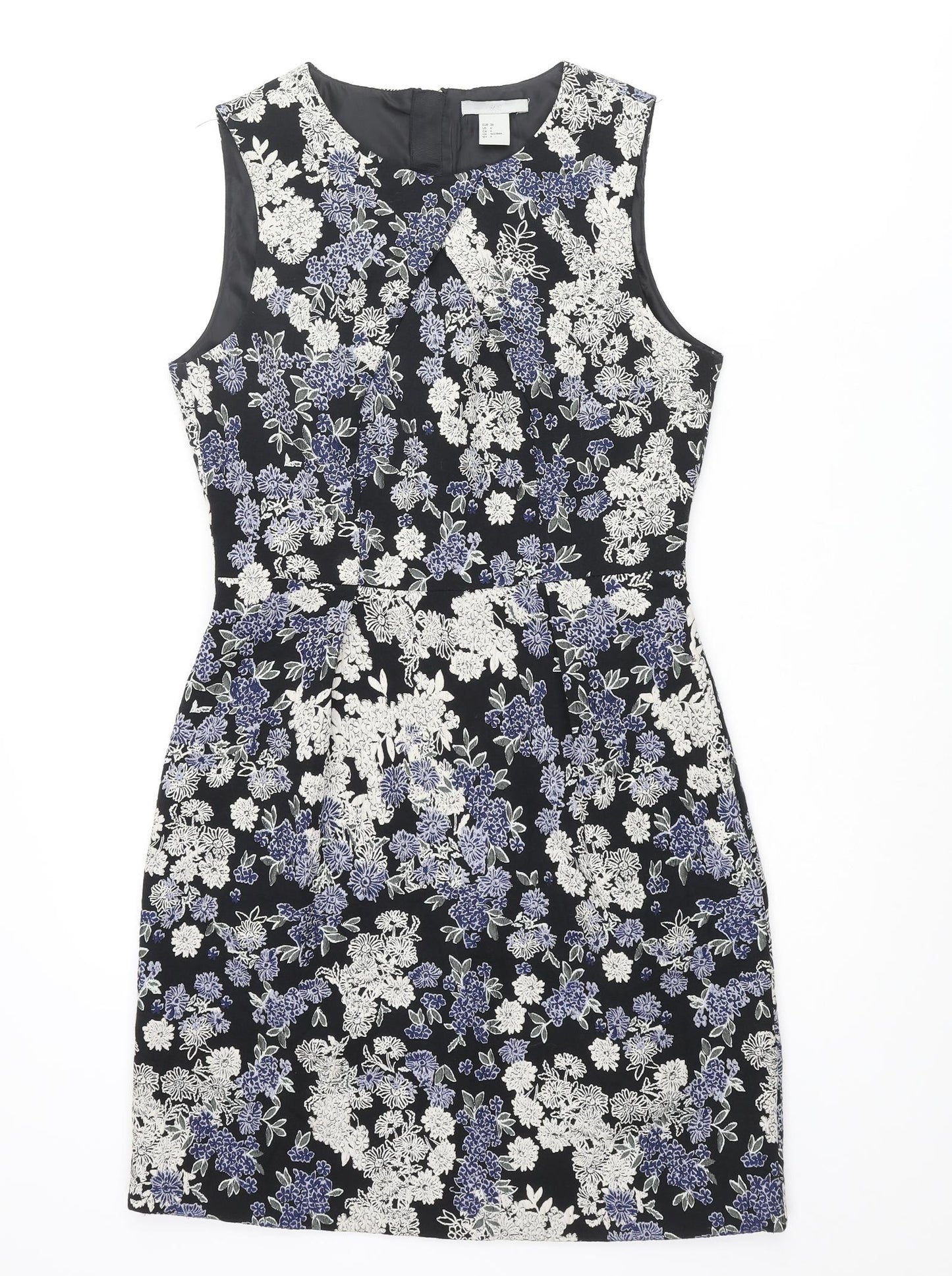 H&M Womens Multicoloured Floral Polyester Shift Size 8 Round Neck Zip