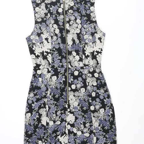 H&M Womens Multicoloured Floral Polyester Shift Size 8 Round Neck Zip