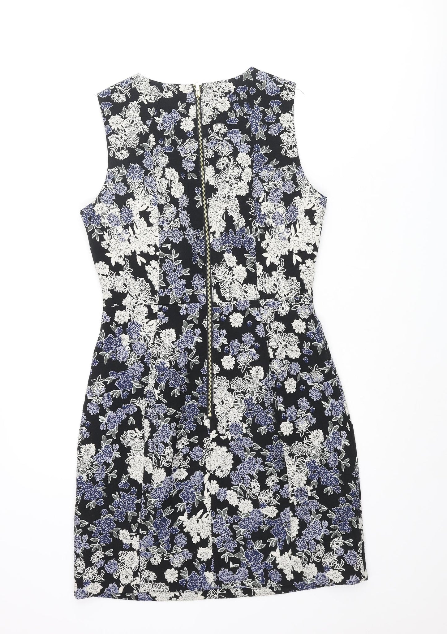 H&M Womens Multicoloured Floral Polyester Shift Size 8 Round Neck Zip