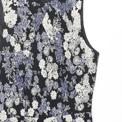 H&M Womens Multicoloured Floral Polyester Shift Size 8 Round Neck Zip