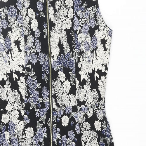 H&M Womens Multicoloured Floral Polyester Shift Size 8 Round Neck Zip