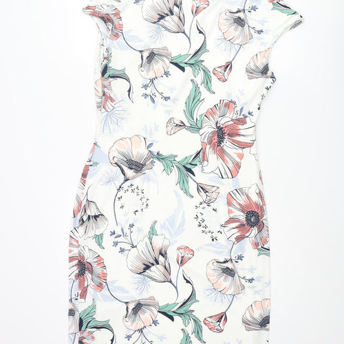 Per Una Womens Multicoloured Floral Polyester Pencil Dress Size 16 Cowl Neck Pullover