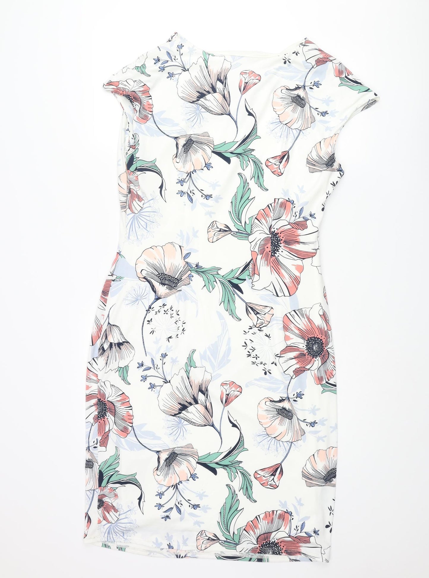 Per Una Womens Multicoloured Floral Polyester Pencil Dress Size 16 Cowl Neck Pullover