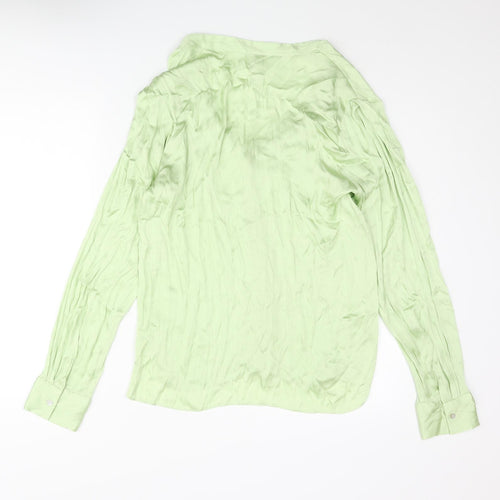 Mango Womens Green Polyester Basic Blouse Size L V-Neck