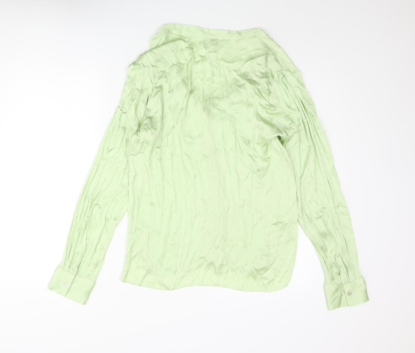 Mango Womens Green Polyester Basic Blouse Size L V-Neck