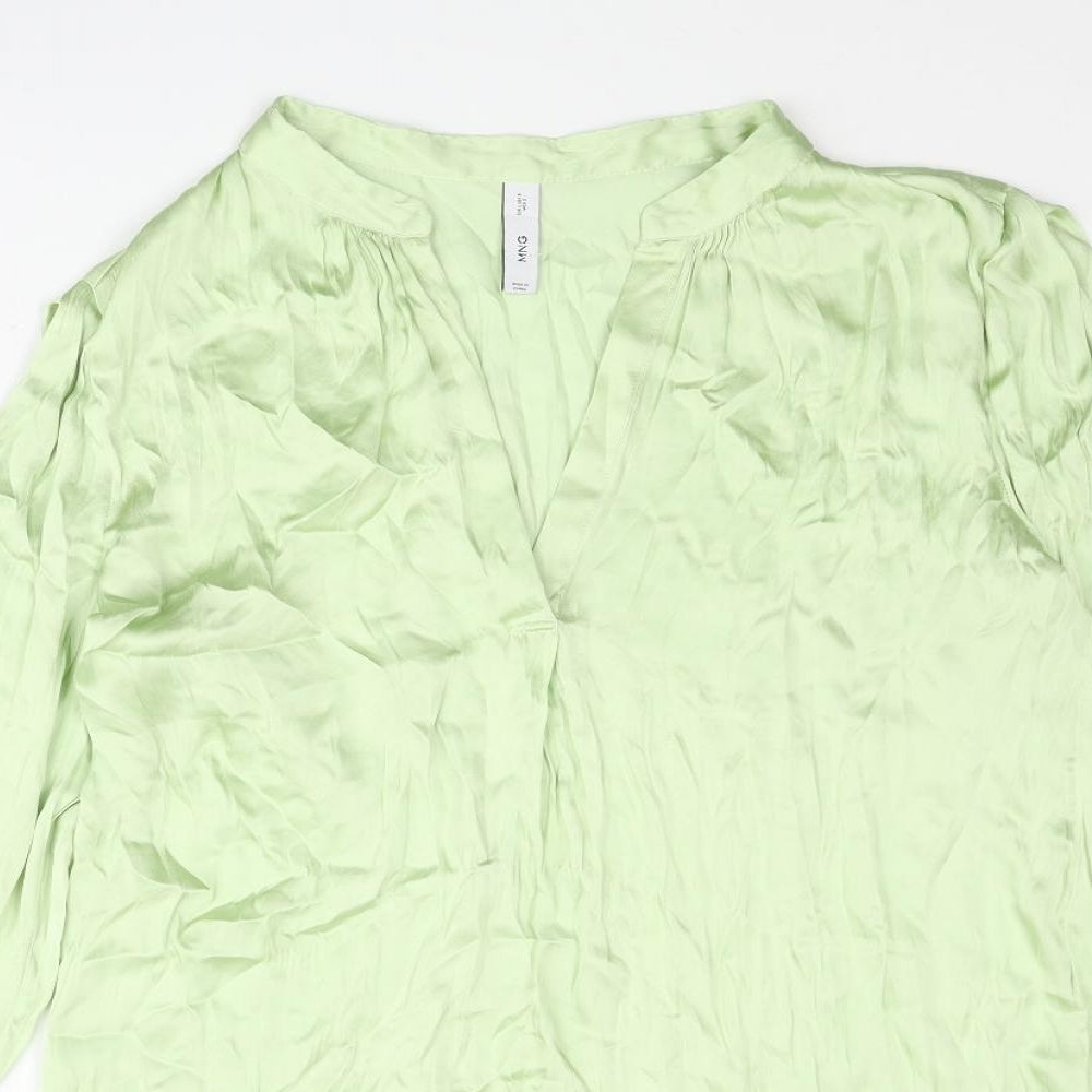 Mango Womens Green Polyester Basic Blouse Size L V-Neck