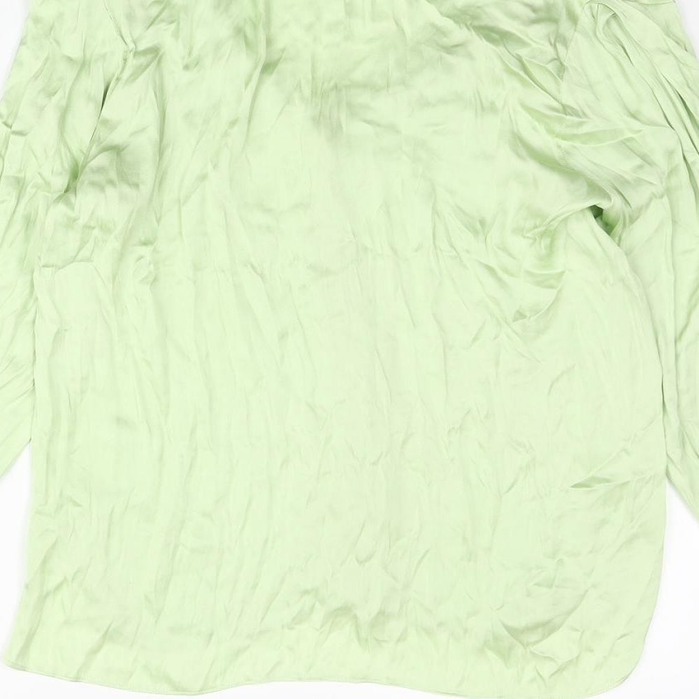 Mango Womens Green Polyester Basic Blouse Size L V-Neck