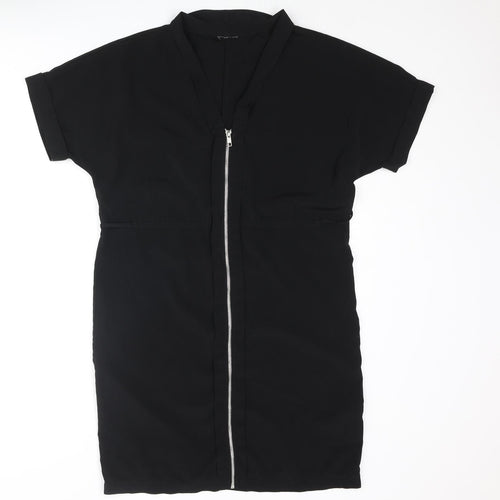 VILA Womens Black Polyester Shift Size XS V-Neck Zip - Belted