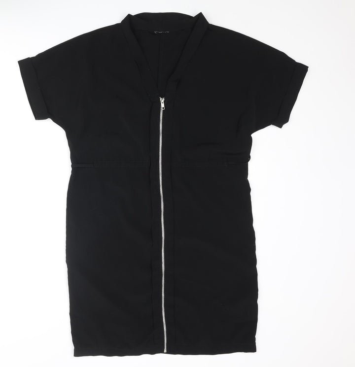 VILA Womens Black Polyester Shift Size XS V-Neck Zip - Belted