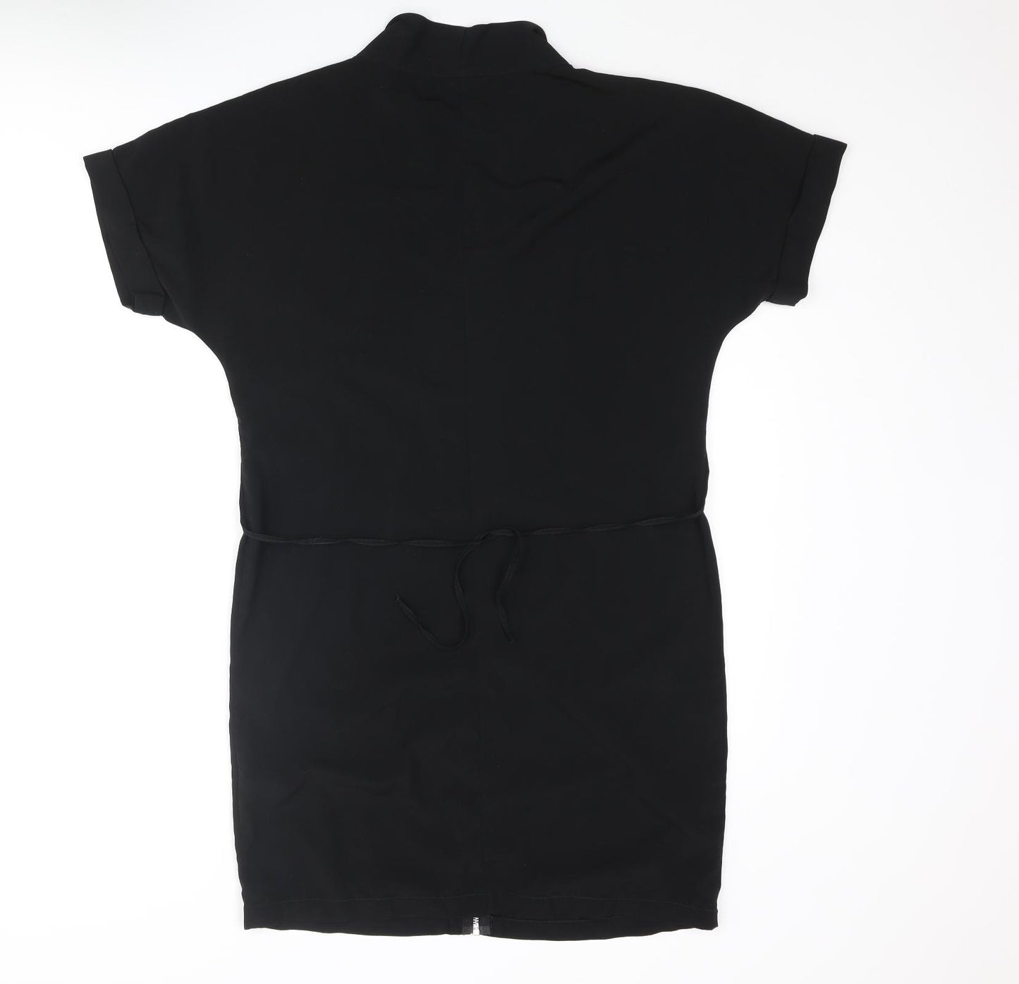 VILA Womens Black Polyester Shift Size XS V-Neck Zip - Belted