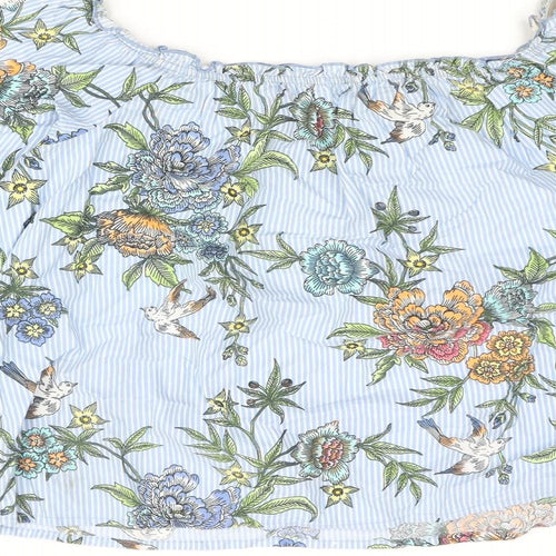 Influence Womens Blue Striped Polyester Basic Blouse Size 12 Off the Shoulder - Floral Frill