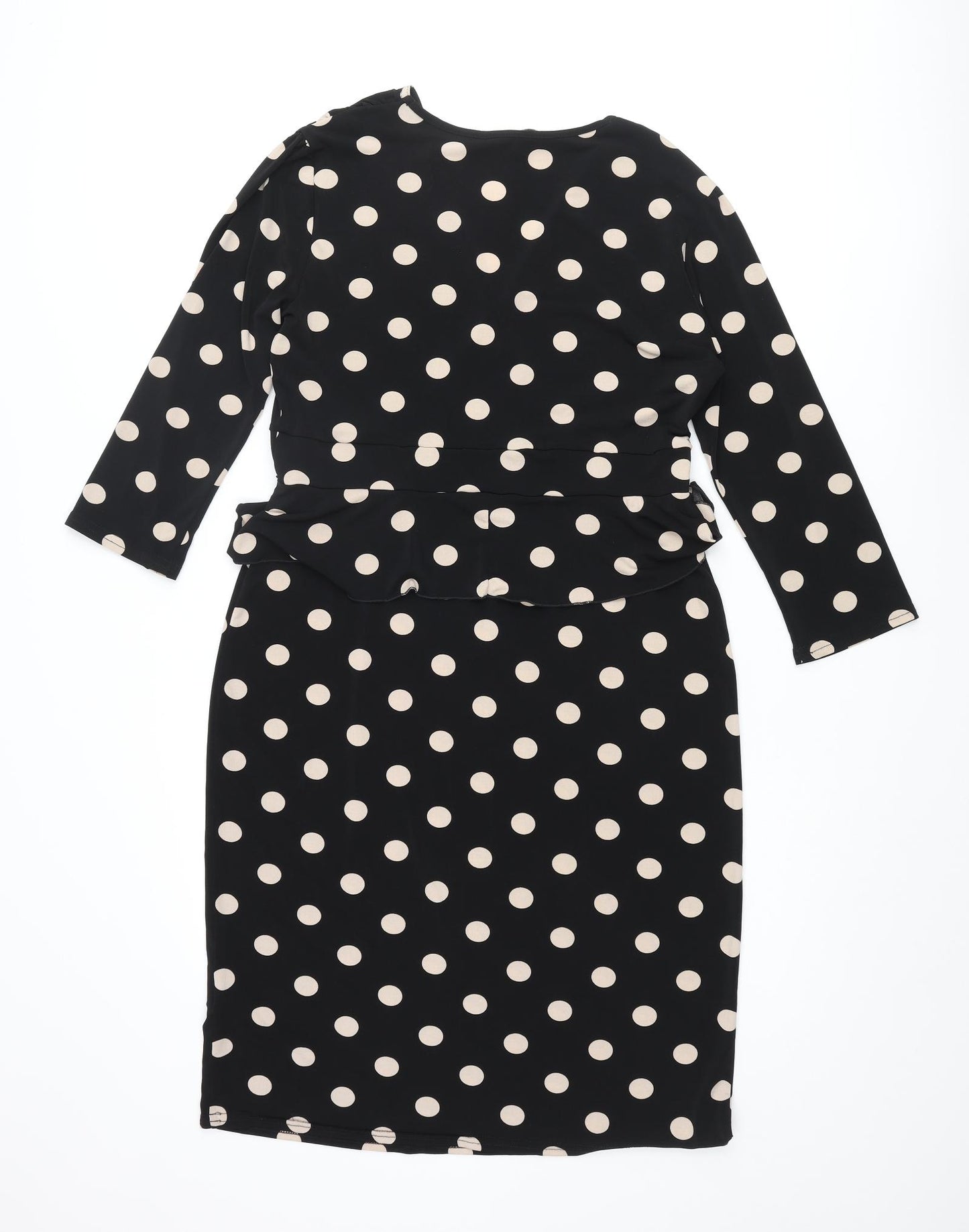Debenhams Womens Black Polka Dot Polyester Pencil Dress Size 14 V-Neck Pullover - Frill