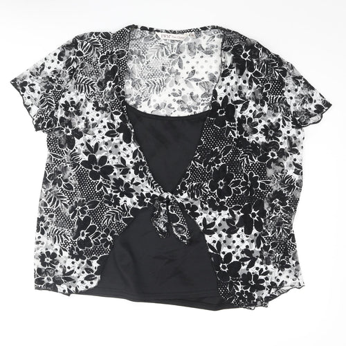 EWM Womens Black Floral Polyester Basic Blouse Size 18 Scoop Neck - Lace Layered