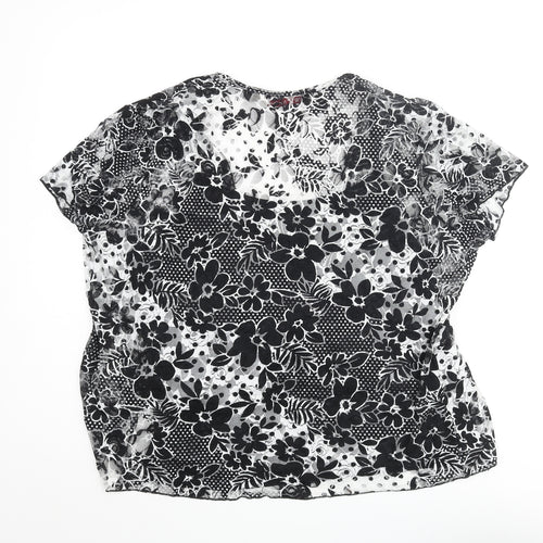 EWM Womens Black Floral Polyester Basic Blouse Size 18 Scoop Neck - Lace Layered