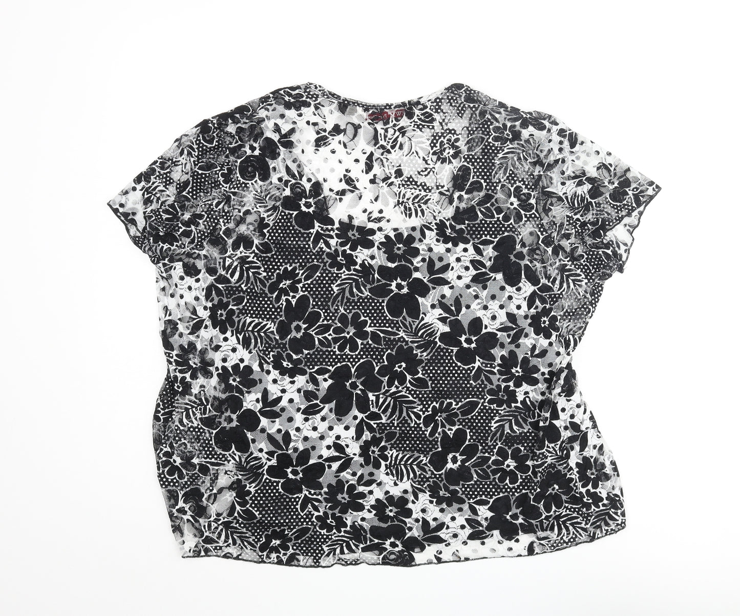 EWM Womens Black Floral Polyester Basic Blouse Size 18 Scoop Neck - Lace Layered