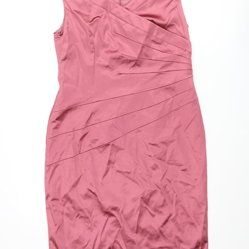 Coast Womens Pink Acetate Pencil Dress Size 16 V-Neck Zip - Panelled