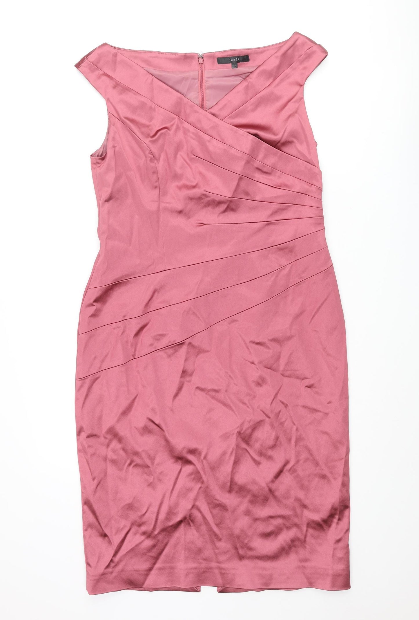 Coast Womens Pink Acetate Pencil Dress Size 16 V-Neck Zip - Panelled
