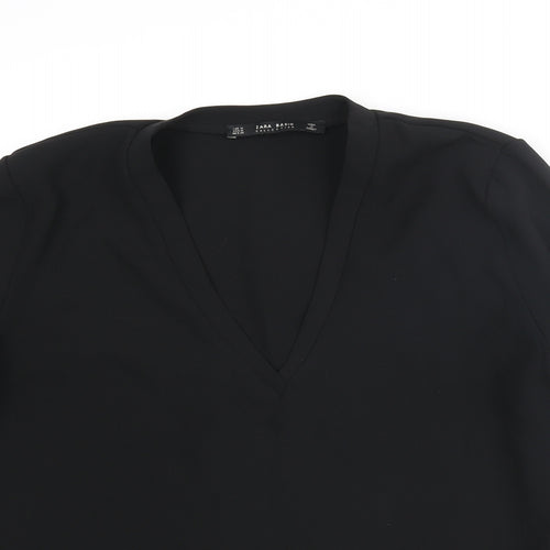 Zara Womens Black Polyester Basic Blouse Size M V-Neck