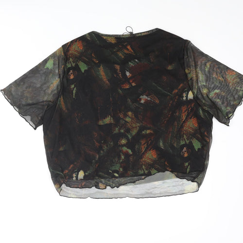 PRETTYLITTLETHING Womens Multicoloured Geometric Polyester Cropped Blouse Size 24 Round Neck