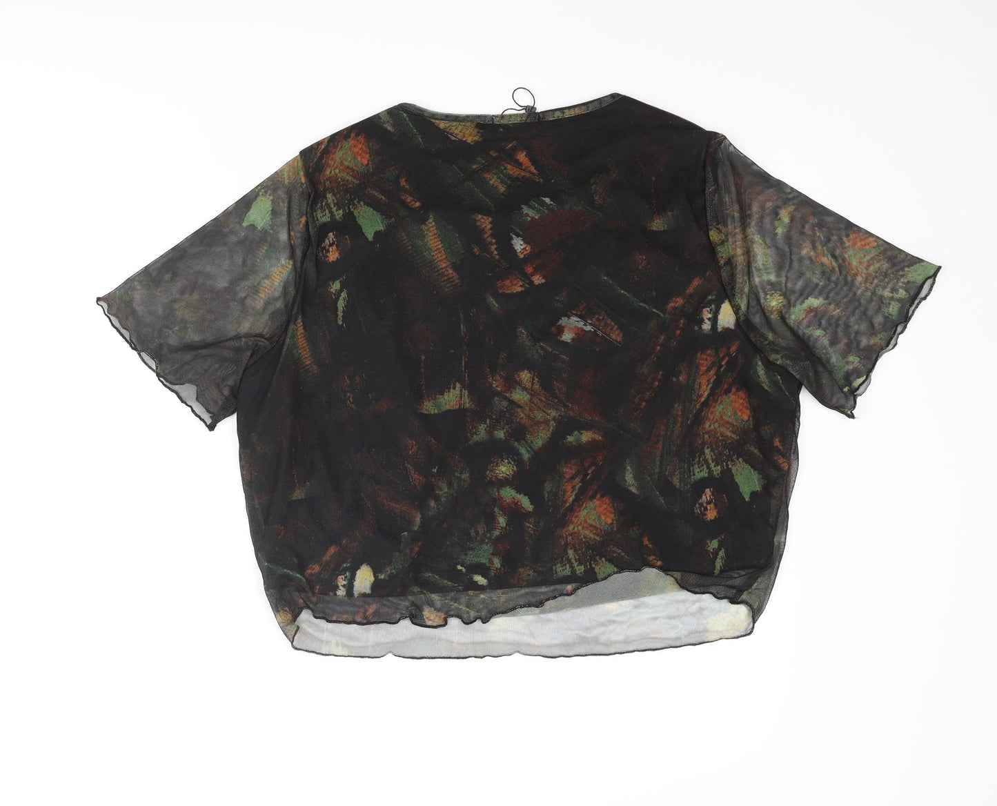 PRETTYLITTLETHING Womens Multicoloured Geometric Polyester Cropped Blouse Size 24 Round Neck
