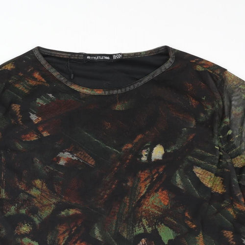 PRETTYLITTLETHING Womens Multicoloured Geometric Polyester Cropped Blouse Size 24 Round Neck