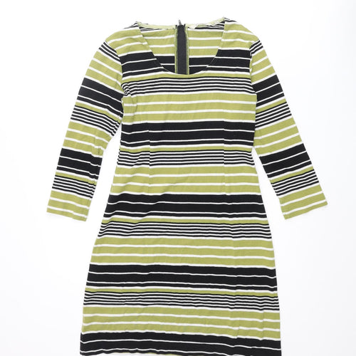 Adini Womens Green Striped Cotton Mini Size S Scoop Neck Zip