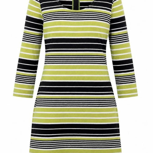 Adini Womens Green Striped Cotton Mini Size S Scoop Neck Zip