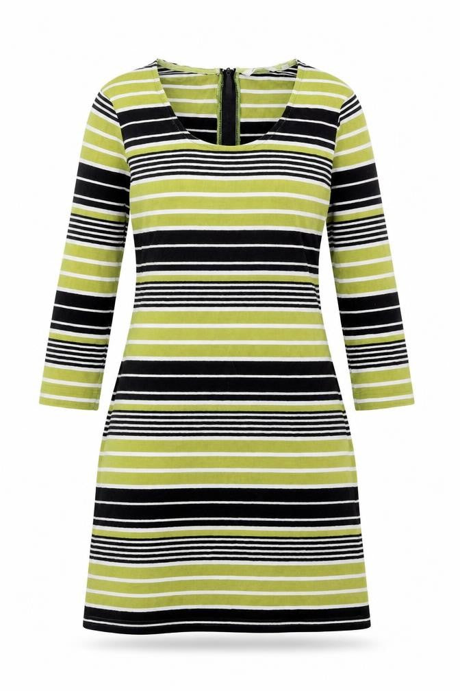 Adini Womens Green Striped Cotton Mini Size S Scoop Neck Zip
