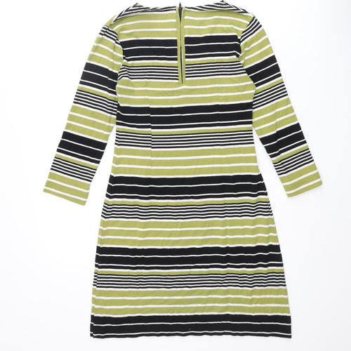 Adini Womens Green Striped Cotton Mini Size S Scoop Neck Zip