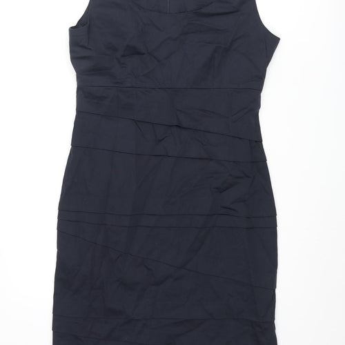 James Lakeland Womens Blue Cotton Pencil Dress Size 18 Scoop Neck Zip - Pleated