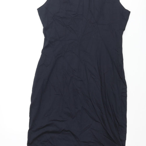James Lakeland Womens Blue Cotton Pencil Dress Size 18 Scoop Neck Zip - Pleated