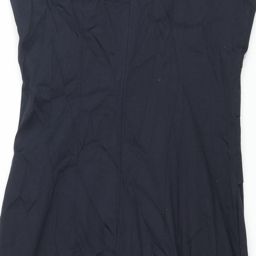 James Lakeland Womens Blue Cotton Pencil Dress Size 18 Scoop Neck Zip - Pleated