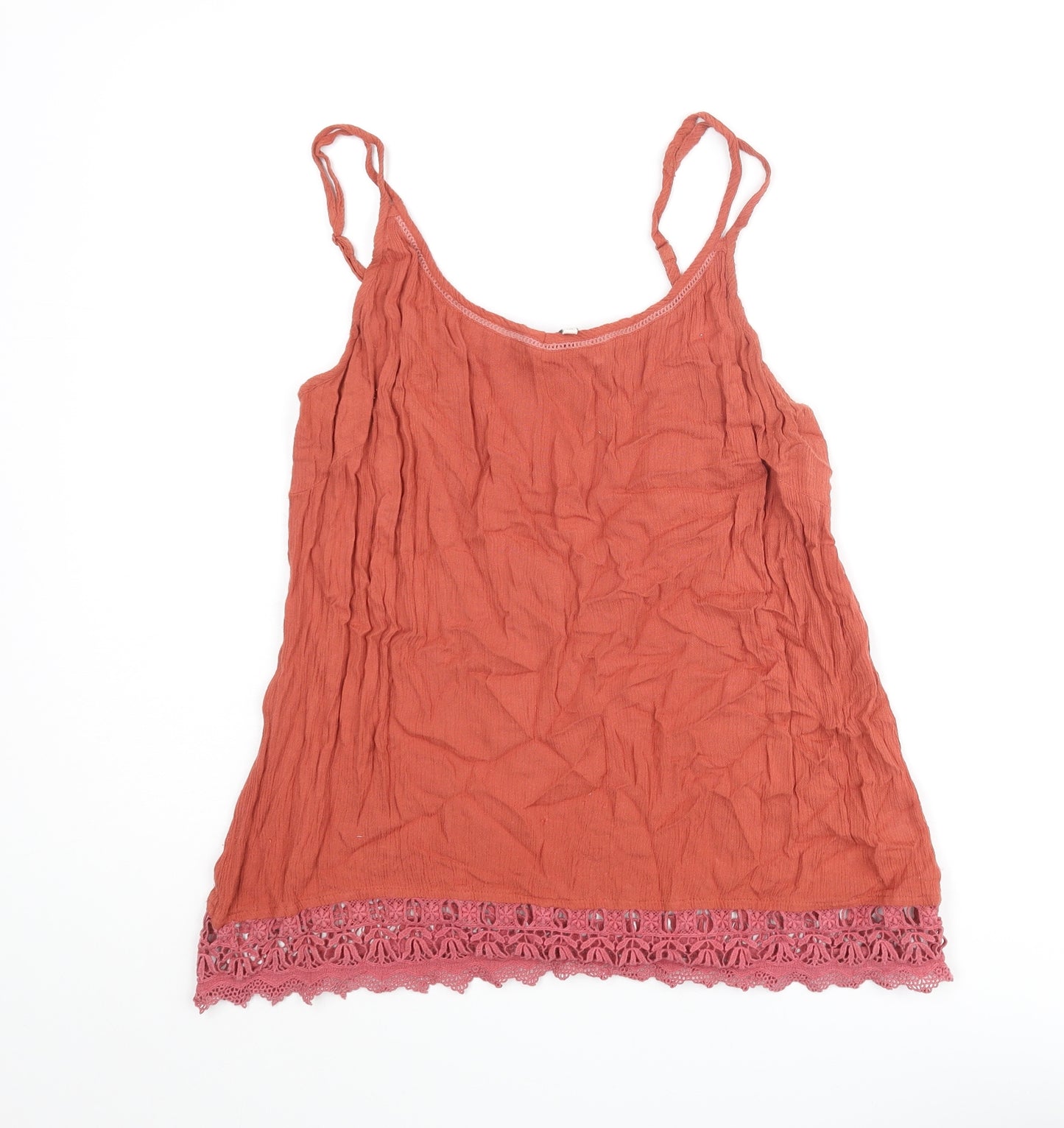 Fat Face Womens Orange Cotton Camisole Tank Size 10 Scoop Neck - Lace Trim
