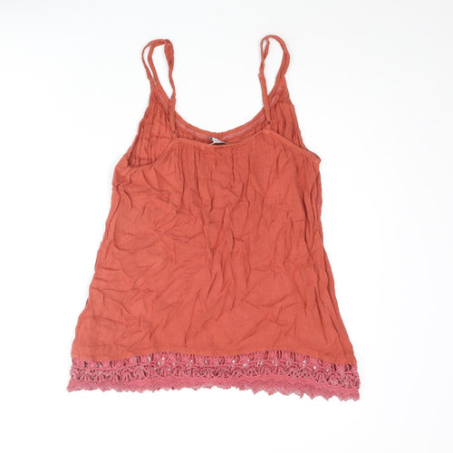 Fat Face Womens Orange Cotton Camisole Tank Size 10 Scoop Neck - Lace Trim
