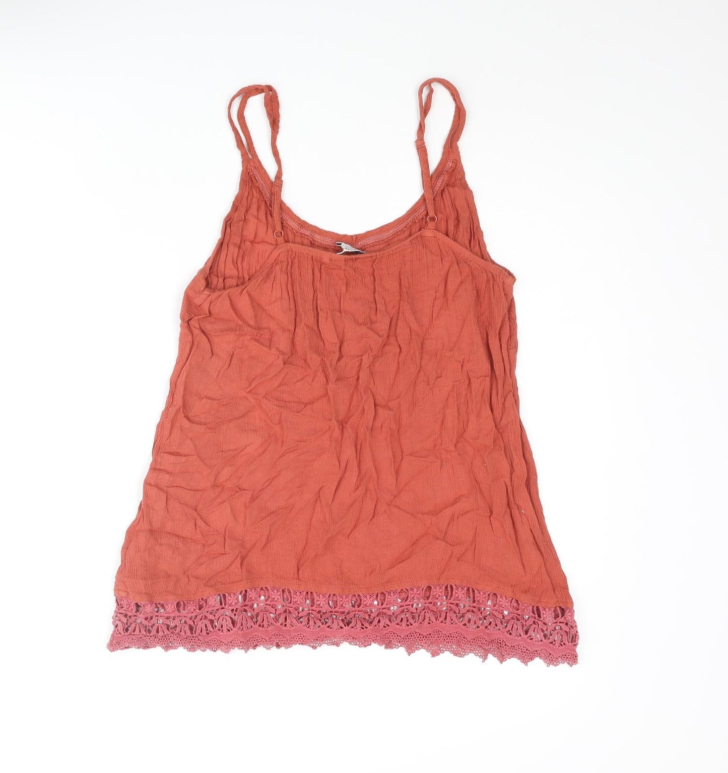 Fat Face Womens Orange Cotton Camisole Tank Size 10 Scoop Neck - Lace Trim