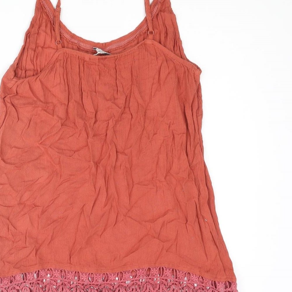 Fat Face Womens Orange Cotton Camisole Tank Size 10 Scoop Neck - Lace Trim