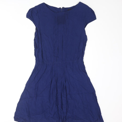 ASOS Womens Blue Viscose A-Line Size 12 Round Neck Zip - Pleated