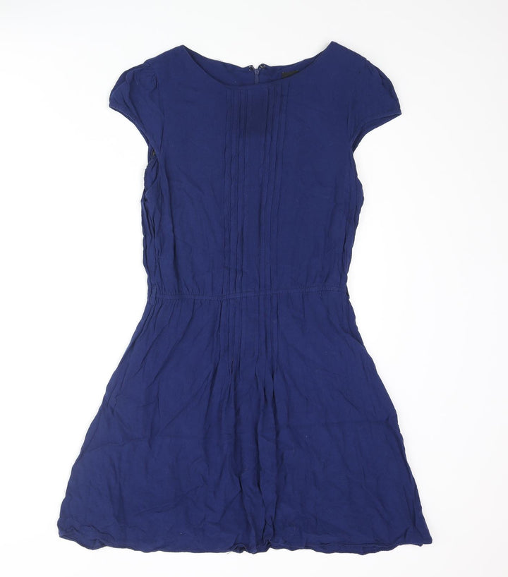 ASOS Womens Blue Viscose A-Line Size 12 Round Neck Zip - Pleated