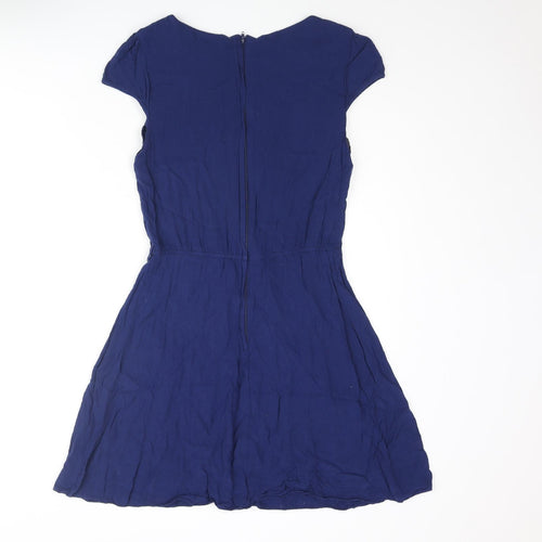ASOS Womens Blue Viscose A-Line Size 12 Round Neck Zip - Pleated